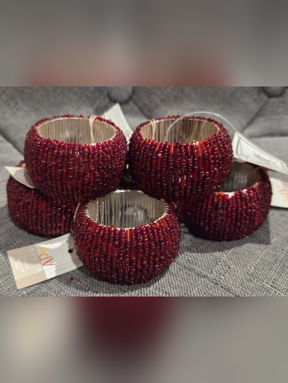 Cranberry Red Beaded Napkin Rings